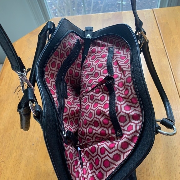 Nine‎ West Satchel Black Leather Purse Bag Pockets Lined Zip Handbag, Medium - Picture 8 of 11